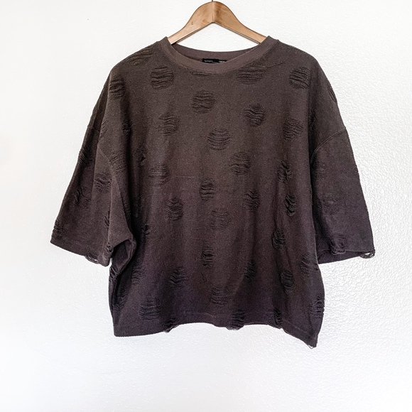 Zara Distressed Oversized Crew Neck Sweater - Picture 2 of 6